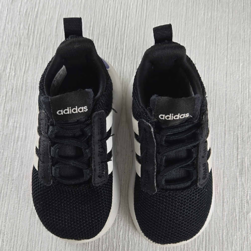 Kids Adidas Black White 3 Stripe‎ Mesh Sneakers Size 5K - Picture 3 of 15
